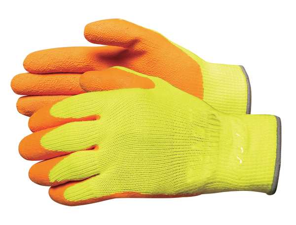 Natural Rubber Latex Hi-Vis Coated Gloves, Palm Coverage, Orange/Yellow, L, PR