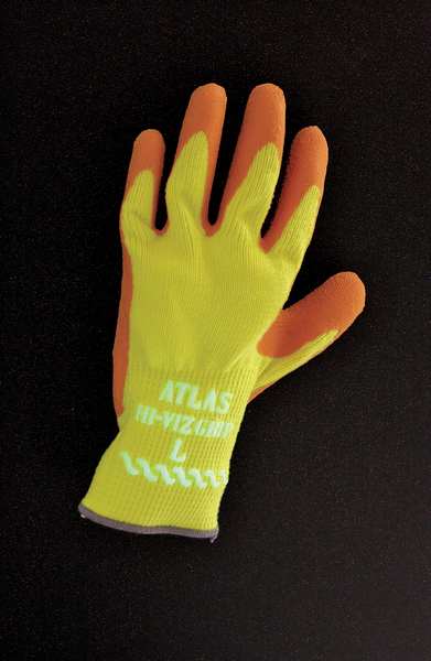 Natural Rubber Latex Hi-Vis Coated Gloves, Palm Coverage, Orange/Yellow, L, PR