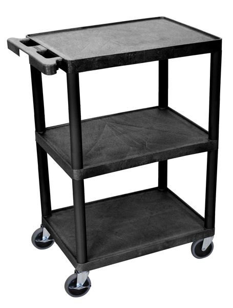 Polyethylene Utility Cart with Lipped Plastic Shelves, Flat, 3 Shelves, 400 lb