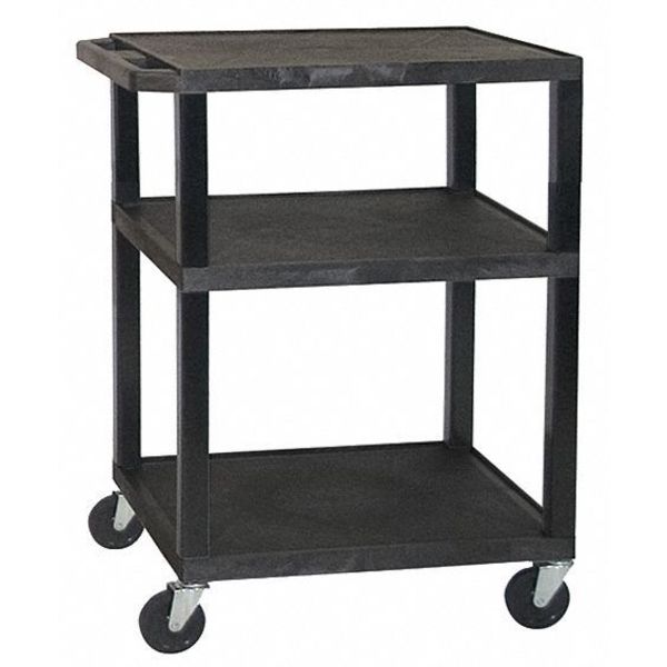 Thermoplastic Resin Utility Cart with Lipped Plastic Shelves, Flat, 3 Shelves, 300 lb