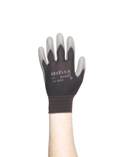 Polyurethane Coated Gloves, Palm Coverage, Black, 9, PR