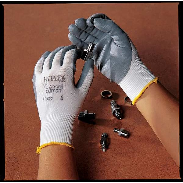 Foam Nitrile Coated Gloves, Palm Coverage, White/Gray, M, PR