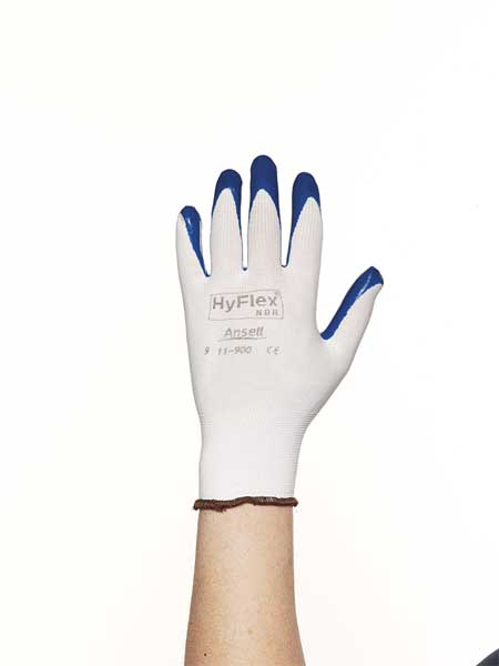 Nitrile Coated Gloves, Palm Coverage, Blue/White, L, PR