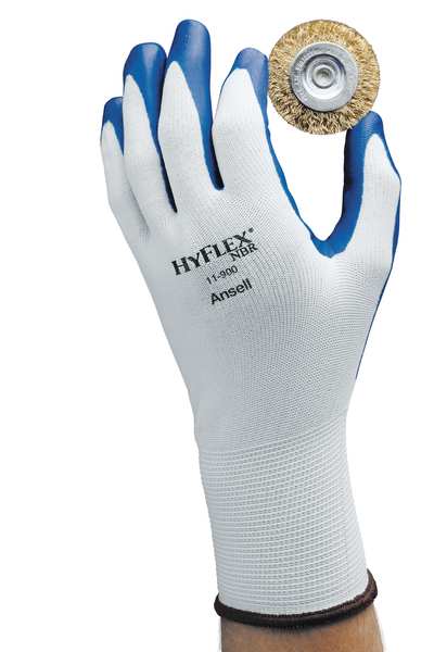 Nitrile Coated Gloves, Palm Coverage, Blue/White, L, PR