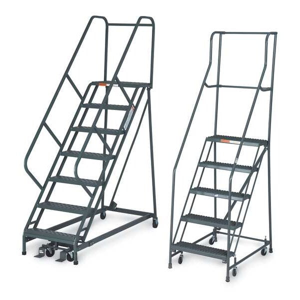 80 in H Steel Rolling Ladder, 5 Steps, 450 lb Load Capacity