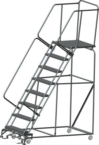 113 in H Steel Rolling Ladder, 8 Steps