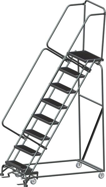 113 in H Steel Rolling Ladder, 8 Steps