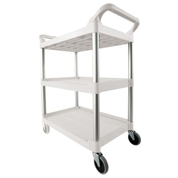 Plastic Dual-Handle Utility Cart with Lipped Plastic Shelves, (2) Raised, 3 Shelves, 200 lb