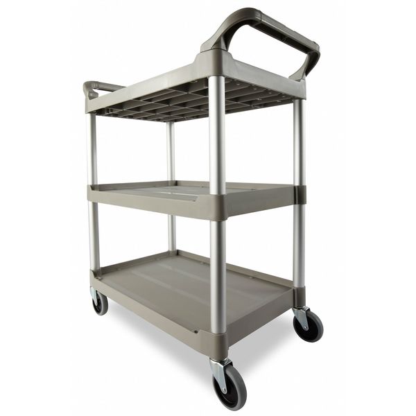 Plastic Dual-Handle Utility Cart with Lipped Plastic Shelves, (2) Raised, 3 Shelves, 200 lb