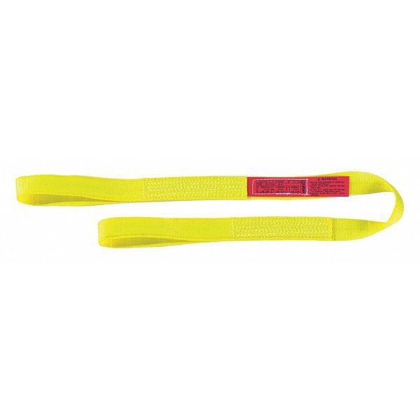 Web Sling, Flat Eye and Eye, 3 ft L, 1 in W, Nylon, Yellow