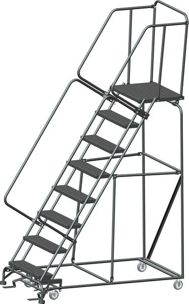 113 in H Steel Rolling Ladder, 8 Steps