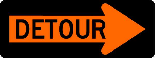 Detour Right Traffic Sign, 18 in Height, 48 in Width, Aluminum, Horizontal Rectangle, English