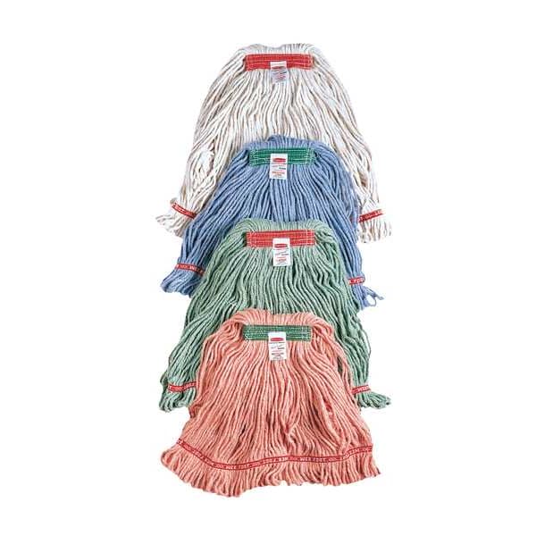 1 in String Wet Mop, 18 oz Dry Wt, Slide On Connection, Looped-End, Red, Cotton/Synthetic