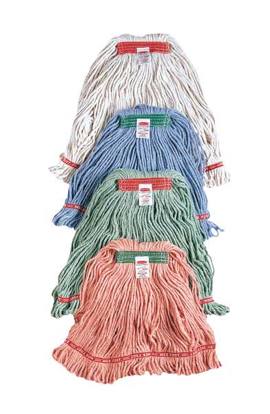 1 in String Wet Mop, 28 oz Dry Wt, Slide On Connection, Looped-End, Blue, Cotton/Synthetic