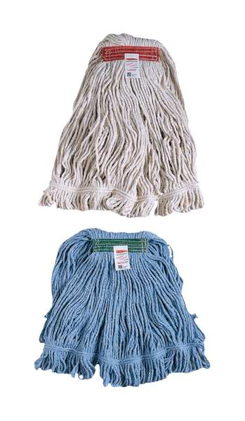 1 in String Wet Mop, 18 oz Dry Wt, Slide On Connection, Looped-End, Green, Cotton/Synthetic