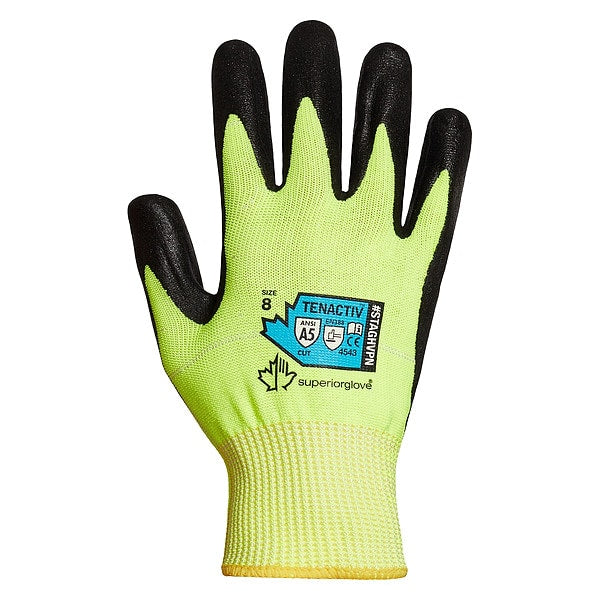 Hi-Vis Cut Resistant Coated Gloves, A5 Cut Level, Nitrile, 6, 1 PR