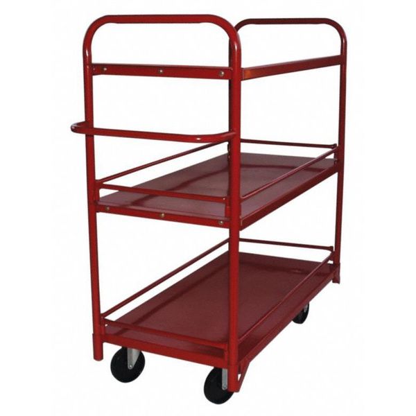 Steel Utility Cart with Lipped Guards & Removable Metal Shelves, (2) Raised, 2 Shelves, 1,200 lb