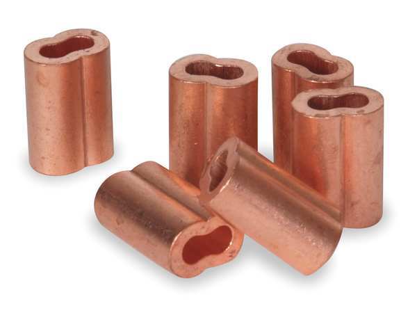 Wire Rope Sleeve, 1/8 In, Copper, PK25