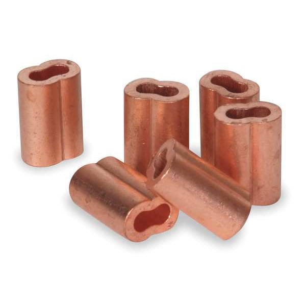 Wire Rope Sleeve, 3/16 In, Copper, PK25