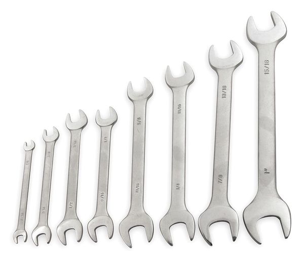 Open End Wrench Set, 15 Deg, 1/4-1 in., 8Pc