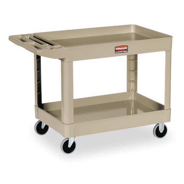 Structural Foam Utility Cart with Deep Lipped Plastic Shelves, Flat, 2 Shelves, 500 lb