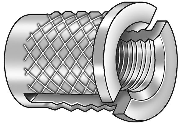 Press Insert, #8-32 Int Thrd Sz, 5/16 in L, 15/64 in Dia., Brass, Plain, 50 PK