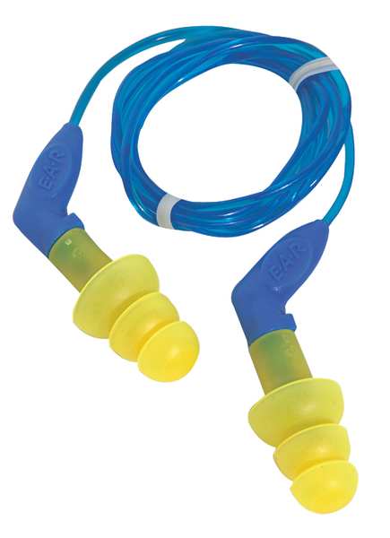 E-A-R UltraFit Reusable Corded Ear Plugs, Flanged Shape, NRR 27 dB, Blue/Yellow, 100 Pairs