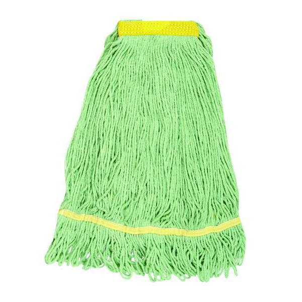 1-1/4 in String Wet Mop, 16 oz Dry Wt, Slide On Connection, Looped-End, Green, PET