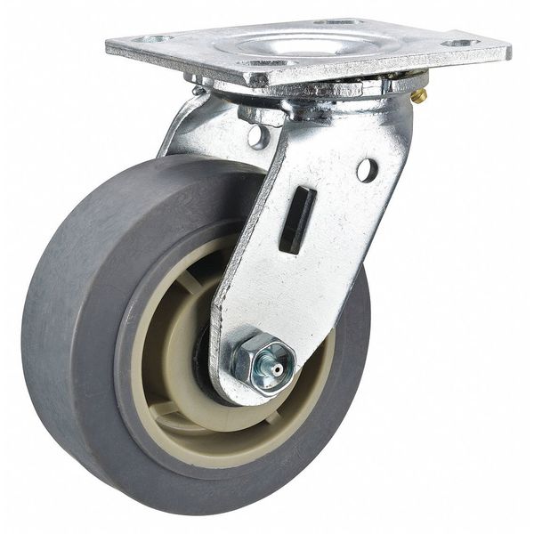 Swivel Plate Caster, Rubber, 4 in., 350 lb.