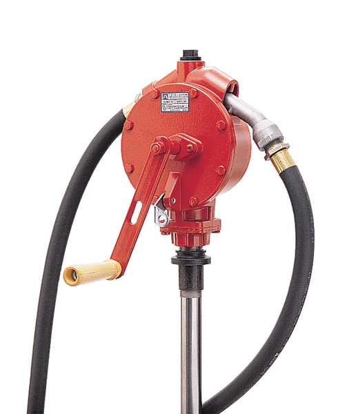 Hand Operated Drum Pump, 3/4 in FNPT, Hose & Nozzle, Bung, Rotary, 10 gal per 100 revolutions