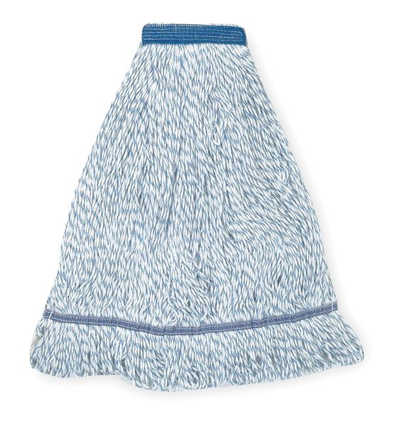 1-1/4 in Strip Finish Mop, 22 oz Dry Wt, Slide On Connection, Looped-End, Blue/White, Rayon
