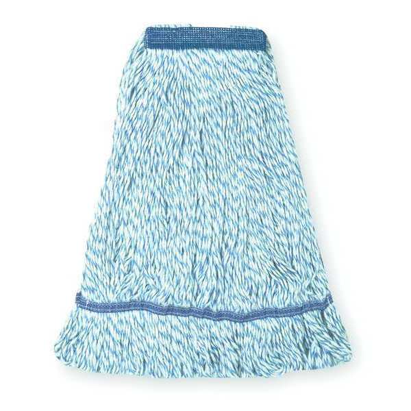 1-1/4 in Strip Finish Mop, 16 oz Dry Wt, Slide On Connection, Looped-End, Blue/White, Rayon