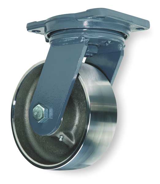Kingpinless Plate Caster, Swivel, Steel, 6 in, 6000 lb.