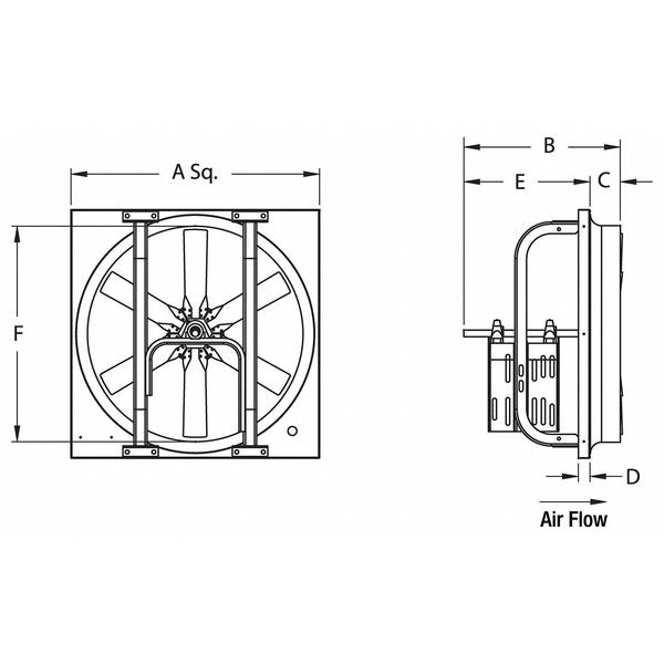 Standard Duty Exhaust Fan with Motor and Drive Package, 24 in Blade Dia, 208-230/460V AC, 1/2 hp