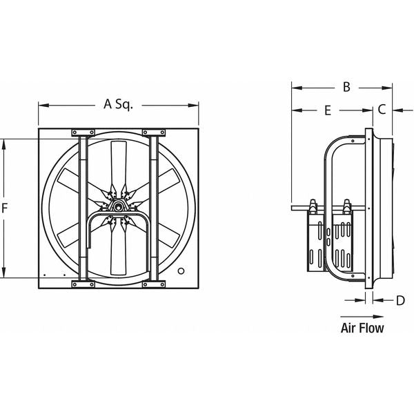 Standard Duty Exhaust Fan with Motor and Drive Package, 20 in Blade Dia, 208-230/460V AC, 1/3 hp