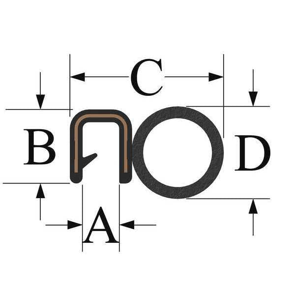 Edge Grip Seal, EPDM, 100 ft Length, 1.045 in Overall Width, Style: Trim with a Top Bulb
