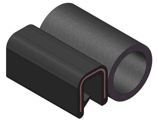 Edge Grip Seal, EPDM, 100 ft Length, 0.7013 in Overall Width, Style: Trim with a Top Bulb
