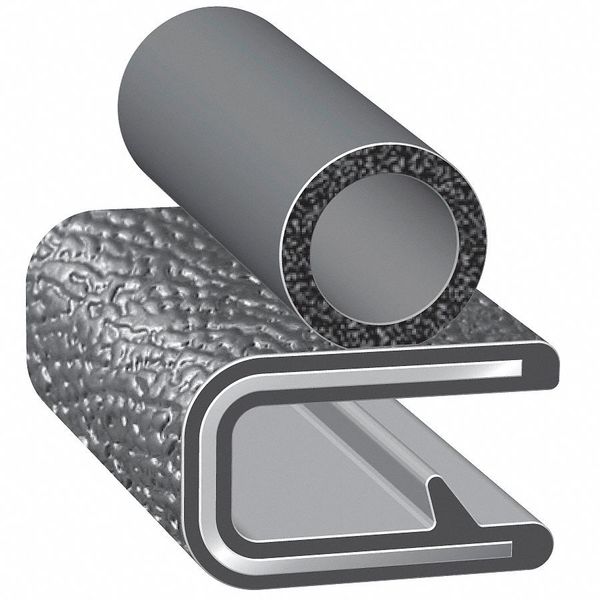 Edge Grip Seal, EPDM, 100 ft Length, 0.67 in Overall Width, Style: Trim with a Top Bulb