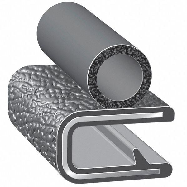 Edge Grip Seal, EPDM, 100 ft Length, 0.732 in Overall Width, Style: Trim with a Top Bulb