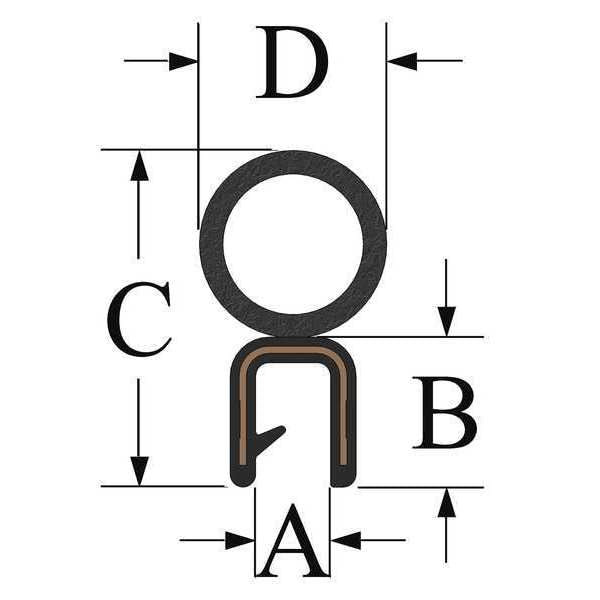 Edge Grip Seal, EPDM, 25 ft Length, 0.437 in Overall Width, Style: Trim with a Side Bulb