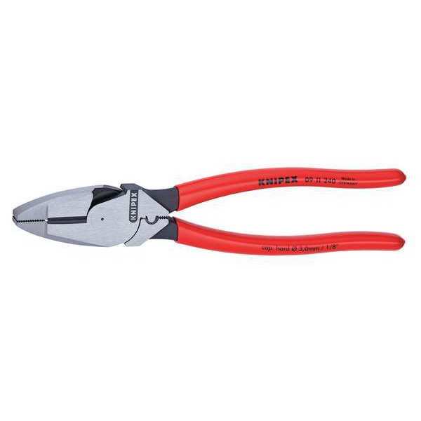 9 1/4 in Linemans Plier High Leverage w/ Fish Tape Puller, Wire Crimper, Steel