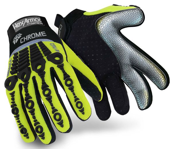 Hi-Vis Cut Resistant Impact Gloves, A8 Cut Level, Uncoated, XL, 1 PR