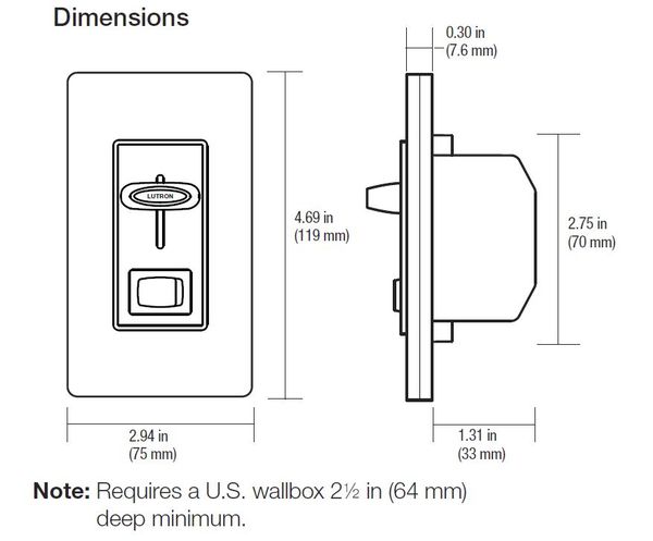 Lighting Dimmer, Rocker/Slide, Almond