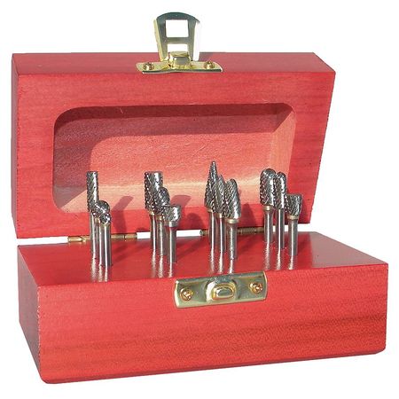 Carbide Bur Set,single Cut,1/8 In,10 Pc