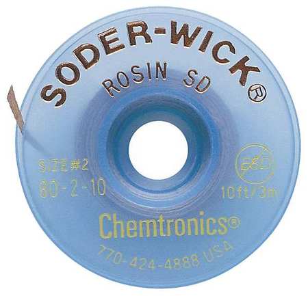 Desoldering Wick,10 Ft.,2,copper,rosin (