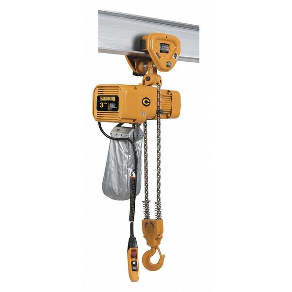 Electric Chain Hoist, 6,000 lb, 15 ft, Push Trolley