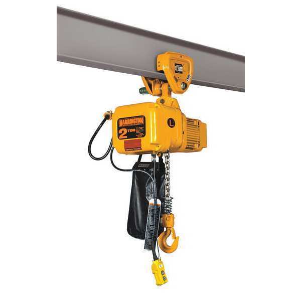 Electric Chain Hoist, 2,000 lb, 20 ft, Push Trolley