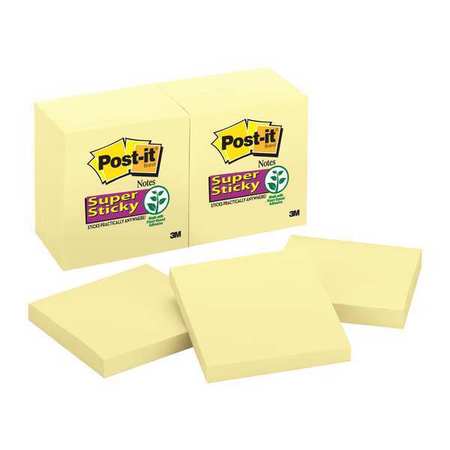 Super Sticky Notes,3x3 In.,yellow,pk12 (