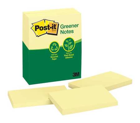 Recycled Sticky Notes,3x5 In.,yw,pk12 (1