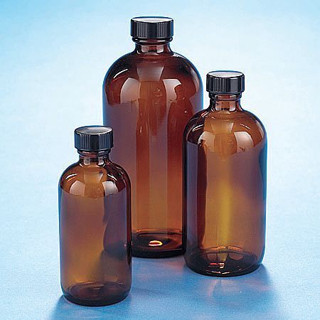 Boston Round Glass Bottle,amber,pk12 (1